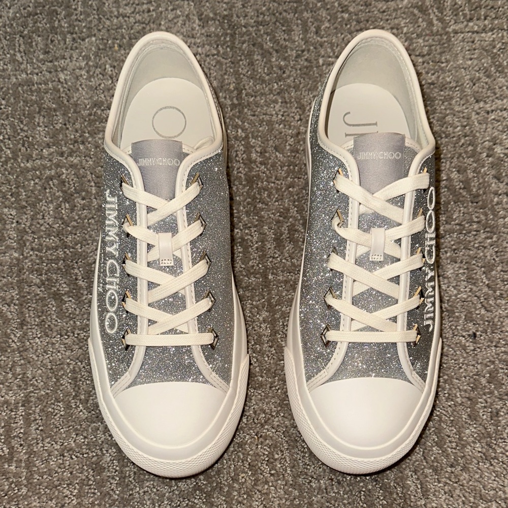 Jimmy Choo Women's Silver Glitter Sneakers